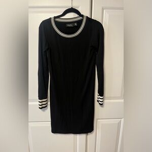 Black Long Sleeve women's sweater Dress with White Accents XS